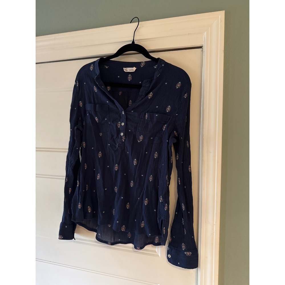 Womens Carve Designs Dylan Top Shirt Navy Blue Embroidered Size Large